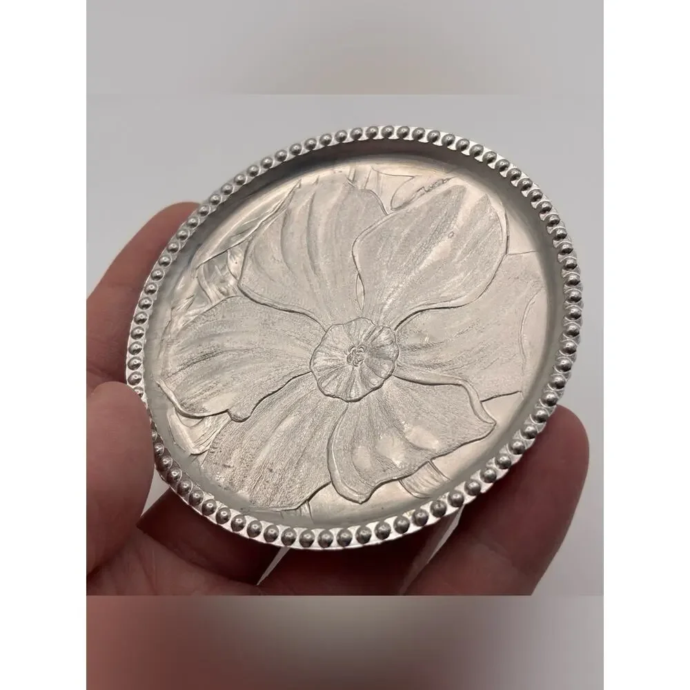 Set of 10 Vintage Floral Embossed Aluminum Metal Drink Coasters
